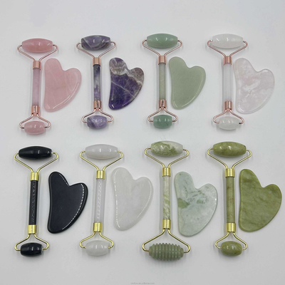 100% প্রাকৃতিক Xiuyan পাথর Jade রোলার Gua Sha মুখ উত্তোলন এবং ত্বক টান জন্য সেট
